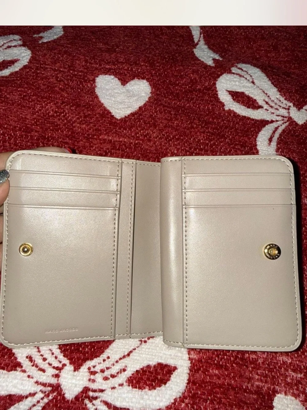 Authentic Marc Jacobs White Compact Zip Wallet with Gold Logo